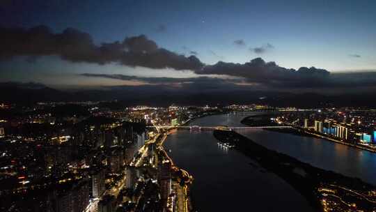 浙江温州城市夜景灯光航拍