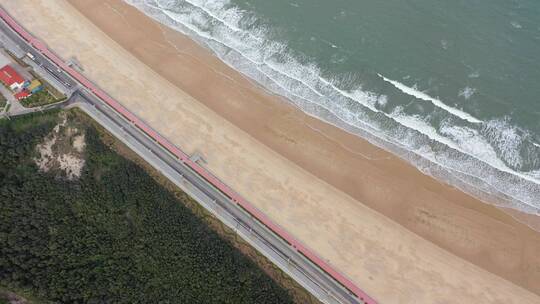 福建莆田湄洲岛海滨沙滩风光航拍