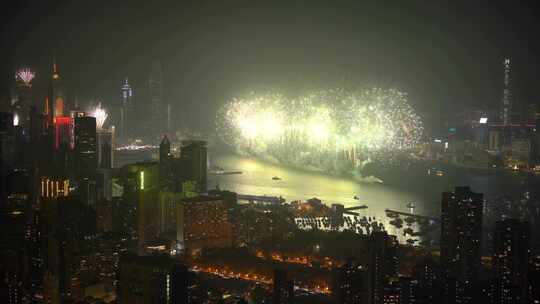 香港跨年倒数烟花汇演视频素材模板下载