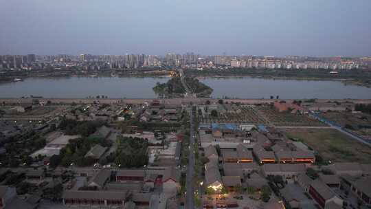 河南商丘古城夜景灯光航拍