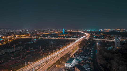 南京车流应天大街夜景