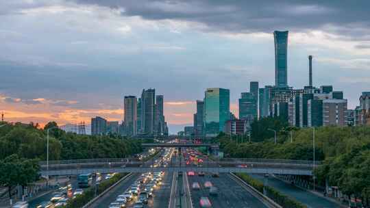 8K北京CBD城市道路黄昏夜景 延时摄影