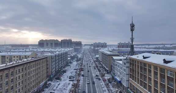 孙吴市冬季雪景航拍空镜