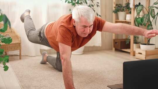 快乐成熟的老人用笔记本电脑健康的生活方式