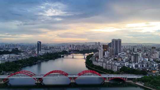 合集广西柳州城市晚霞夜幕降临航拍