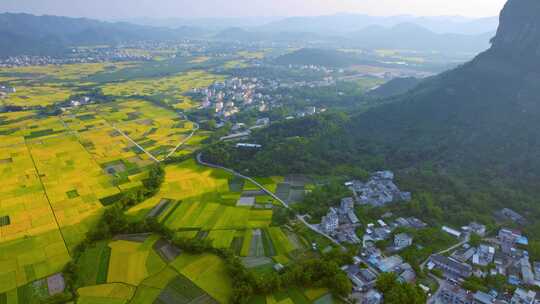 山村田园风光稻田水稻新农村自然风景