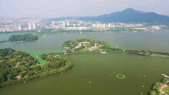 南京玄武湖公园城市风光航拍