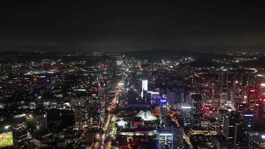 深圳南山区CBD高楼大厦夜景航拍