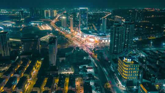 义乌江东城市夜景交通车流航拍延时