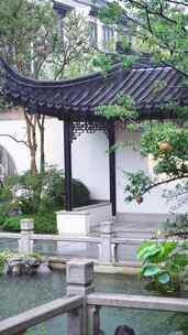 下雨天传统中式园林古建筑亭子