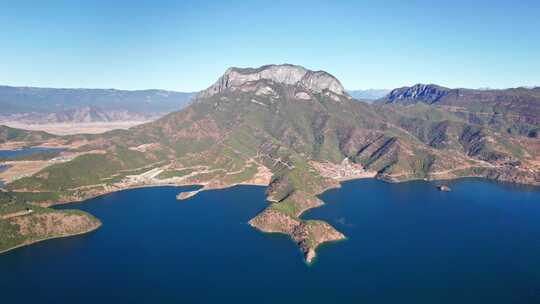 云南泸沽湖格姆女神山和里格半岛白昼航拍