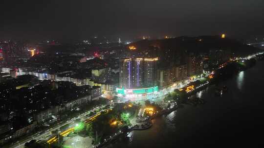 湖北鄂州城市大景夜景交通航拍