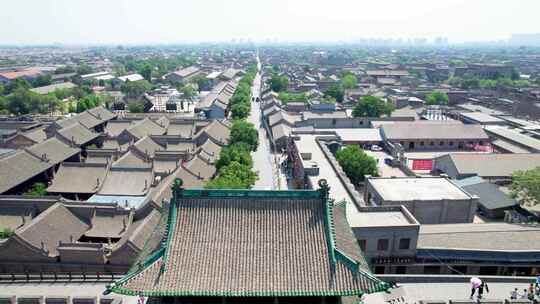 山西平遥古城胡同街道建筑航拍