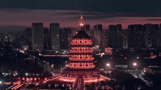 航拍洛阳隋唐洛阳城夜景