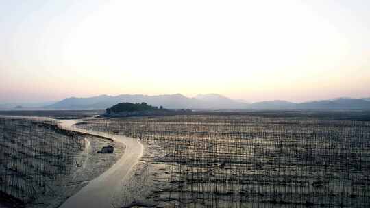 福建霞浦海岛海边滩涂日落晚霞自然风光