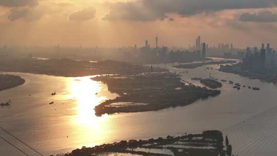 中国广东省广州市黄埔大桥城区全景