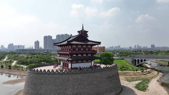 洛阳古建筑瀍壑朱樱塔航拍大运河博物馆地标