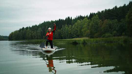 女人，水板，Sup，划船