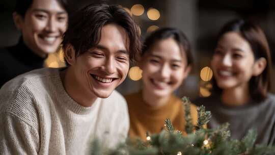 朋友欢聚一堂共度温馨的圣诞节日