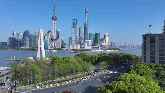 上海外滩人民英雄纪念塔陆家嘴航拍
