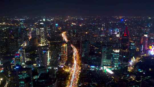 上海静安区夜景航拍