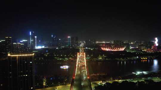 广东佛山东平大桥夜景灯光航拍