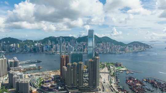 香港西九龙地标建筑航拍延时