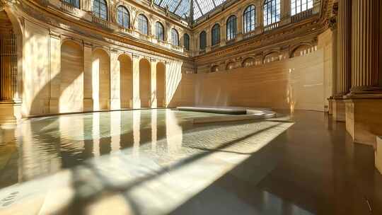 古典大厅内水池光影景观