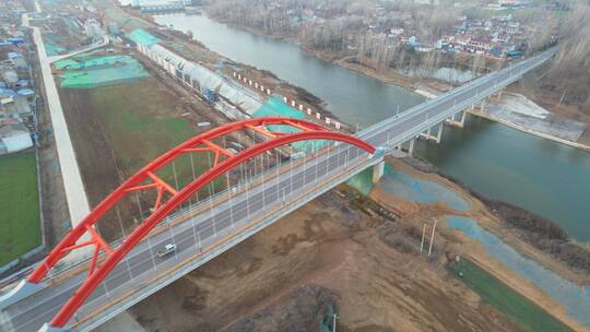 航拍安徽淮北濉溪韩村S203浍河大桥视频素材模板下载
