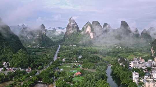 航拍视角下的田园山川风景