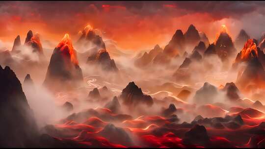 中国风的山水画国画动画山脉