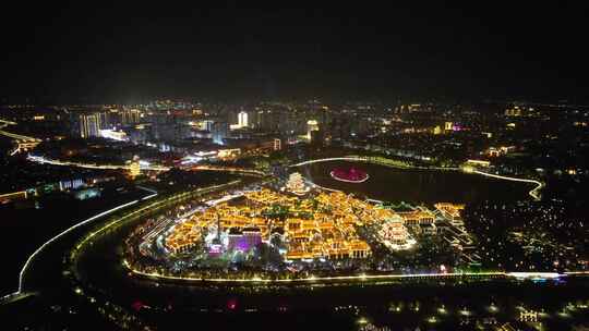 河北沧州南川楼历史文化街区夜景航拍