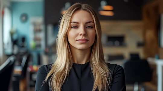 现代办公室年轻职业女性专注思考特写