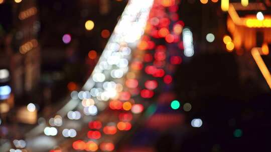 中国上海夜晚城市道路汽车虚化光斑景观视频素材模板下载