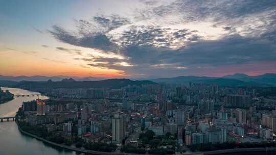 广东绍兴城市夕阳晚霞日落航拍延时4K