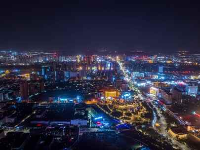 榆林榆阳古城航拍夜景城市天际线延时璀璨