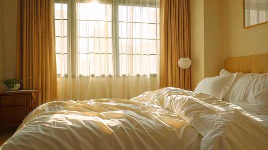 温暖的阳光充满卧室 冬日浪漫室内风景片头