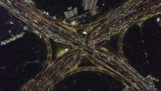 航拍城市交通-交通车流-上海延安路立交桥视频素材模板下载