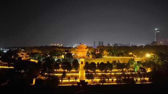 湖南岳阳楼江南名楼夜景航拍