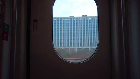 高铁动车火车列车车厢窗外的景色风景视频素
