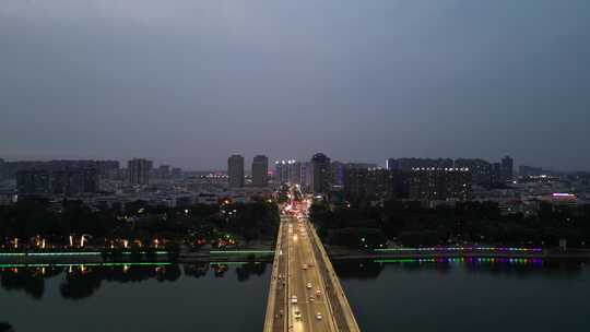 航拍河南漯河大桥夜景