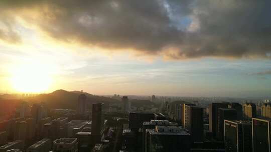 航拍浙江台州大景台州日落