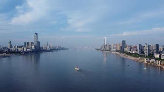 武汉长江城市夜景航拍