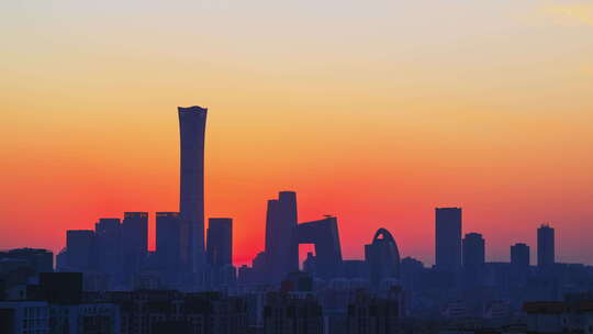 北京城市建筑CBD天际线日转夜延时