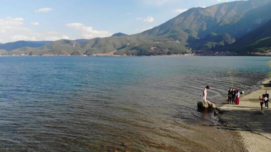 航拍泸沽湖自然风景美景