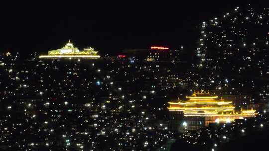 航拍四川甘孜色达县色达五明佛学院夜景