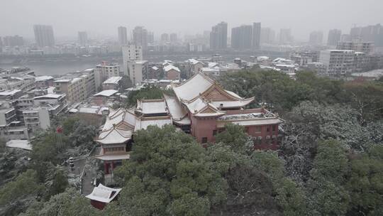 湖南衡阳回雁峰雪景4k航拍