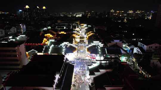 浙江宁波中山路夜景鼓楼夜景航拍