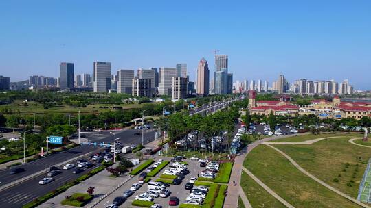 4K 航拍青岛西海岸新区现代建筑街景