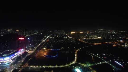 山东日照城市夜景灯光航拍